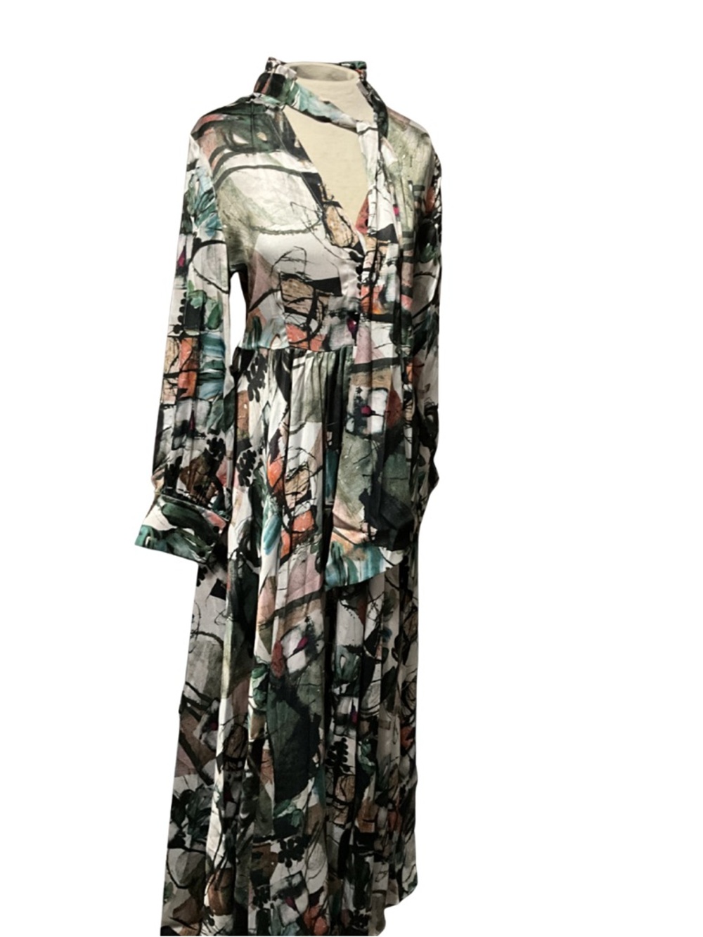Abstract Watercolor Maxi Dress wearable art Boho Wedding Guest NWT Small resort - Picture 3 of 11